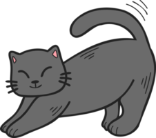 Hand Drawn cat stretching illustration in doodle style png