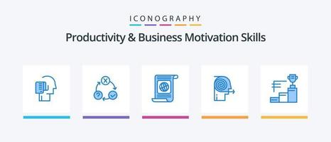 productividad y habilidades de motivación empresarial paquete de iconos azul 5 que incluye esfuerzo. soluciones de enfoque. organización. expediente. objetivo. diseño de iconos creativos vector