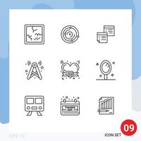 Group of 9 Outlines Signs and Symbols for network signal files tower pages Editable Vector Design Elements