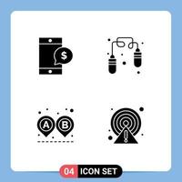 4 Universal Solid Glyphs Set for Web and Mobile Applications mobile route dollar jump rope alert Editable Vector Design Elements