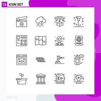 Modern Set of 16 Outlines and symbols such as design art factory opened corkscrew Editable Vector Design Elements