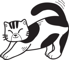 Hand Drawn striped cat stretching illustration in doodle style png