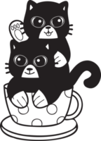 Hand Drawn cat or kitten with coffee mug illustration in doodle style png