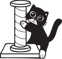 Hand Drawn cat with cat climbing pole illustration in doodle style png