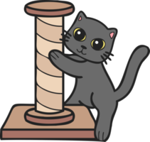 gato desenhado à mão com ilustração de poste de escalada de gato no estilo doodle png