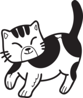 mão desenhada andando ilustração de gato listrado em estilo doodle png