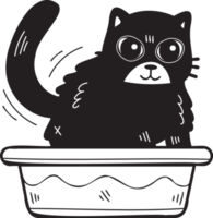 Hand Drawn cat with tray illustration in doodle style png