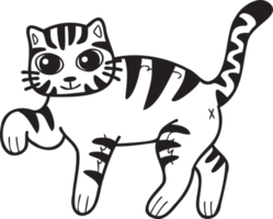 illustration de chat rayé marchant dessiné à la main dans un style doodle png