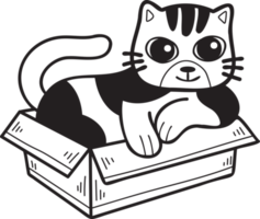 gato listrado desenhado à mão em ilustração de caixa em estilo doodle png