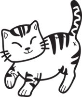 mão desenhada andando ilustração de gato listrado em estilo doodle png