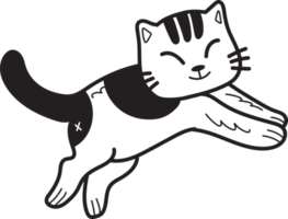 Hand Drawn jumping striped cat illustration in doodle style png