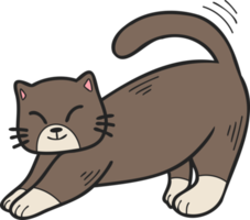 Hand Drawn cat stretching illustration in doodle style png