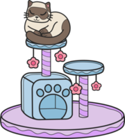 Hand Drawn cat with cat climbing pole illustration in doodle style png