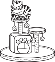 chat rayé dessiné à la main avec illustration de poteau d'escalade de chat dans un style doodle png