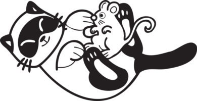 Hand Drawn cat and mouse illustration in doodle style png