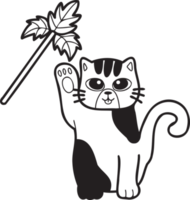 gato rayado dibujado a mano jugando con ilustración de juguetes en estilo garabato png