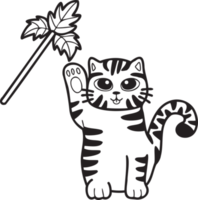 Hand Drawn striped cat playing with toys illustration in doodle style png