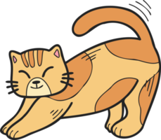 illustration d'étirement de chat rayé dessiné à la main dans un style doodle png