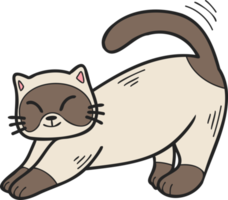 Hand Drawn cat stretching illustration in doodle style png