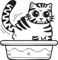 chat rayé dessiné à la main avec illustration de plateau dans un style doodle png