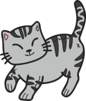 Hand Drawn walking striped cat illustration in doodle style png