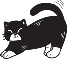 Hand Drawn cat stretching illustration in doodle style png