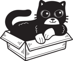 Hand Drawn cat in box illustration in doodle style png