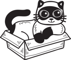 Hand Drawn cat in box illustration in doodle style png