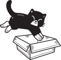 gatito dibujado a mano saltó a la ilustración de la caja en estilo garabato png
