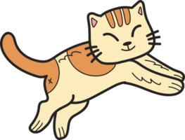 Hand Drawn jumping striped cat illustration in doodle style png