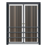 porte-fenêtre avec garde-corps en métal de style réaliste. portes blanches avec de grandes fenêtres. façade de l'immeuble. illustration png colorée.