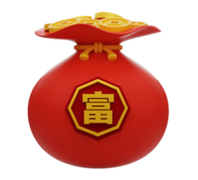 bolsa de dinero llena de monedas de oro. icono de elementos de año nuevo chino. el texto significa rico.