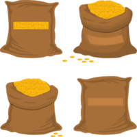 big colored set different types bags, full sack of coins png