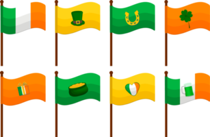 día festivo irlandés, día de san patricio, gran conjunto de banderas en el palillo png