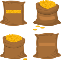 big colored set different types bags, full sack of coins png