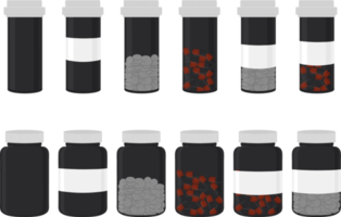 grande conjunto de diferentes tipos de pílulas dentro do frasco fechado png