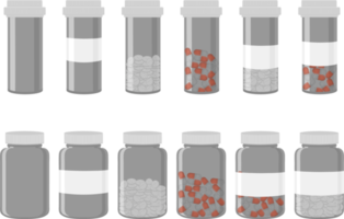 big set different types of pills inside close jar png