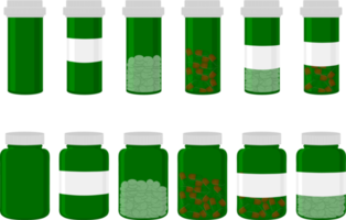 großer satz verschiedener arten von pillen in einem geschlossenen glas png