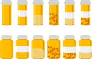 big set different types of pills inside close jar png