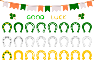 Irish holiday St Patrick day, set color horseshoes png