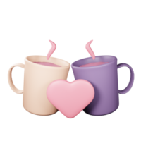 3D Couple Mug with Heart  Illustration png