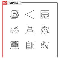 Set of 9 Modern UI Icons Symbols Signs for cone heart browser love webpage Editable Vector Design Elements