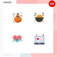 Pack of 4 Modern Flat Icons Signs and Symbols for Web Print Media such as holiday heart bowl breakfast pulse Editable Vector Design Elements