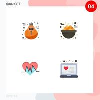 paquete de 4 signos y símbolos de iconos planos modernos para medios de impresión web, como elementos de diseño de vectores editables de pulso de desayuno de tazón de corazón de vacaciones