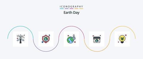 la línea del día de la tierra llenó el paquete de iconos planos 5 que incluye la idea. protección del medio ambiente. ecología. ecología. calendario vector