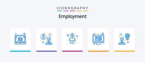 Employment Blue 5 Icon Pack Including idea. creativity. launch. resume. employment. Creative Icons Design vector