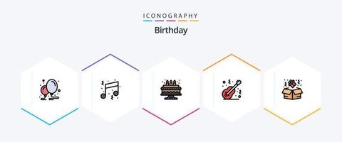 paquete de iconos de línea completa de cumpleaños 25 que incluye cumpleaños. música. fiesta. instrumento. acústico vector