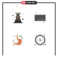 conjunto moderno de 4 iconos y símbolos planos, como el reloj de código de barras de roca de gastroenterología de peón, elementos de diseño vectorial editables vector