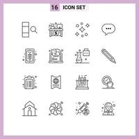 Modern Set of 16 Outlines Pictograph of brain printing space mobile message Editable Vector Design Elements