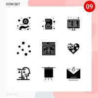 Set of 9 Vector Solid Glyphs on Grid for website page coding internet bubbles Editable Vector Design Elements